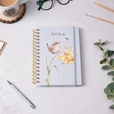 A5 wren notebook the birds and the bees blue