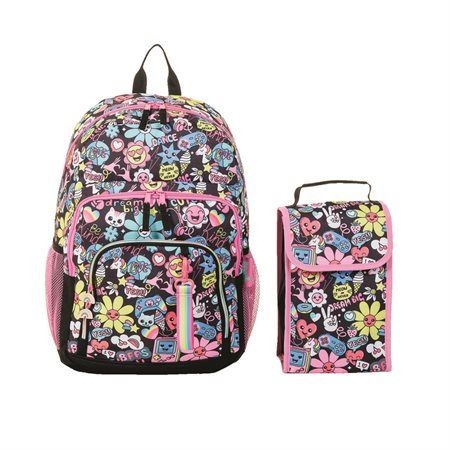 Ensemble sac a dos et boîte à lunch de fleurs