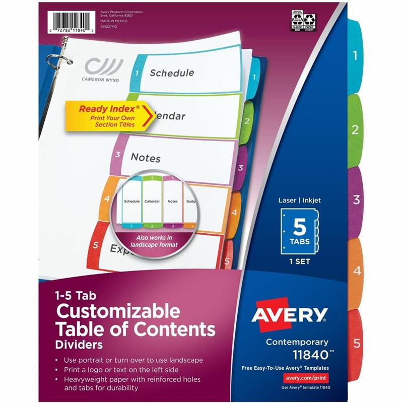 Image Ready Index® Customizable Table of Contents Dividers