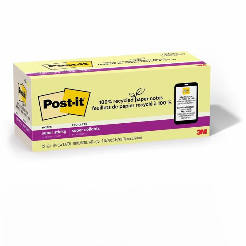 Image Post-it® Super Sticky Recycled Notes – Canary Yellow